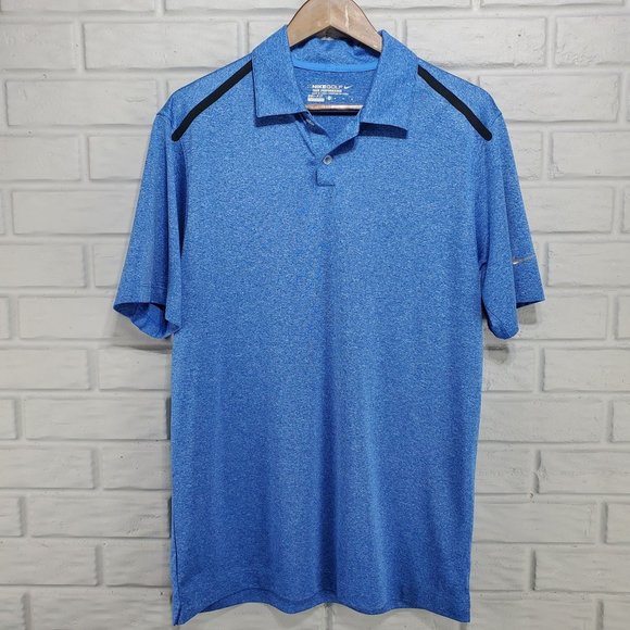 Nike Golf Tour Performance Men's Medium Blue Shoulder‎ Stripe Dri-Fit Polo Shirt - Picture 1 of 9